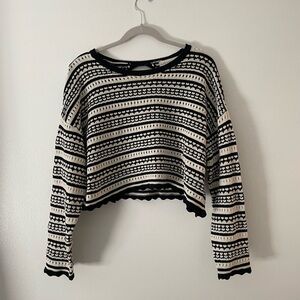 Black and White Striped Cropped Sweater